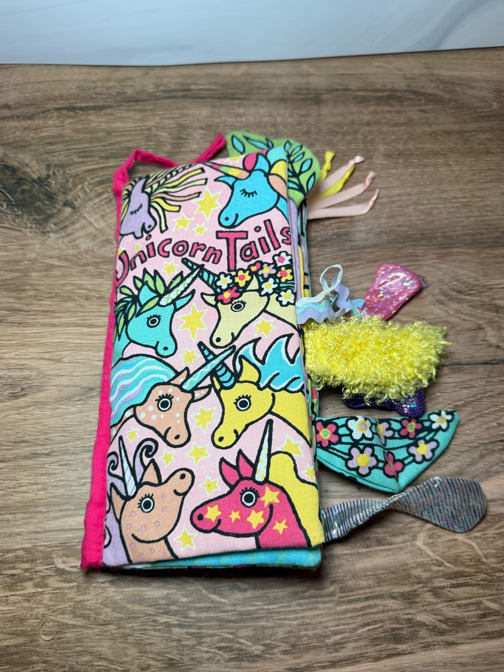 Jellycat Unicorn Tails Soft Activity Book Sensory Baby Toy